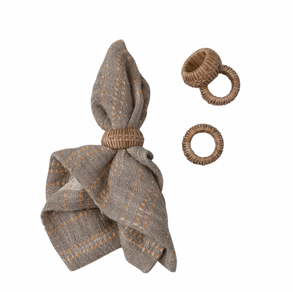 Hand-Woven Rattan Napkin Rings, Set of Four