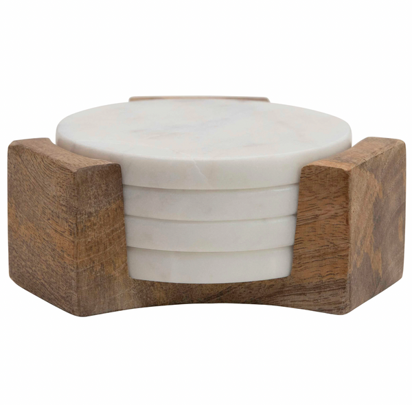 Marble Coasters with Holder, Set of 5