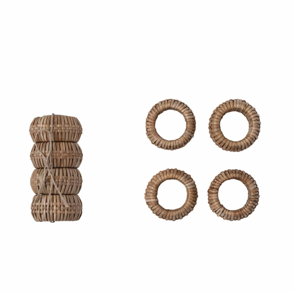 Hand-Woven Rattan Napkin Rings, Set of Four