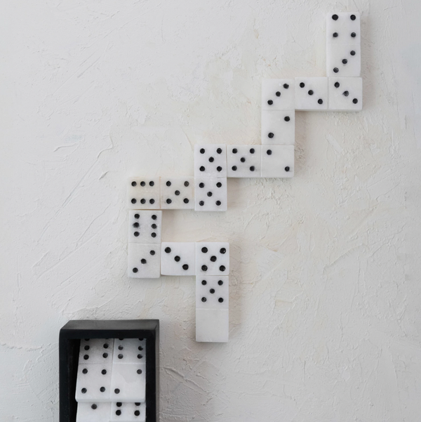 Handmade Alabaster Dominoes in Soapstone Box, Set of 29