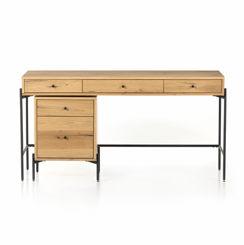Eaton Desk with Filing Cabinet - Light Oak