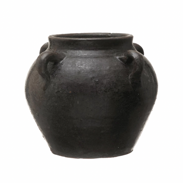 Found Black Decorative Clay Jar Small