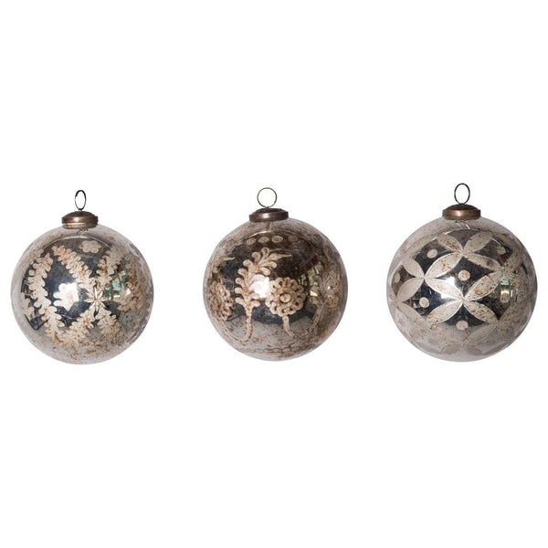 Etched Mercury Glass Ball Ornament, 3 Styles