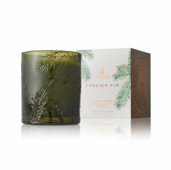 Frasier FIr Poured Candle, Molded Green Glass