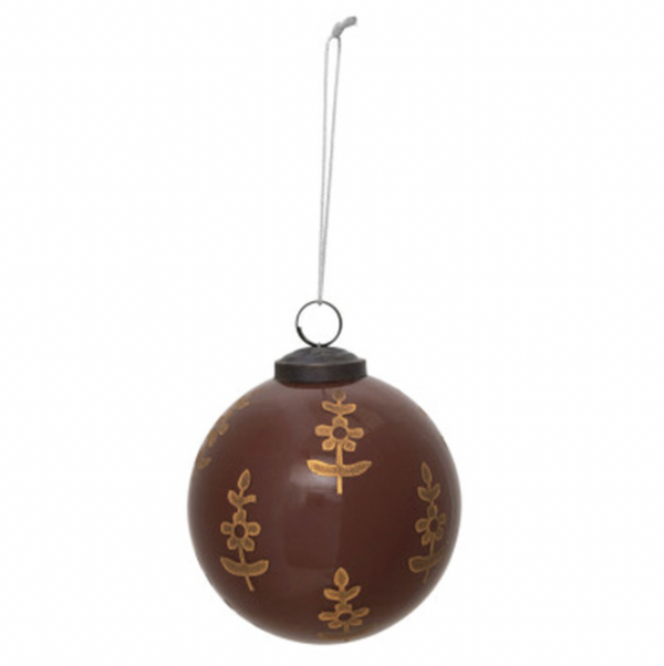 Brown and Gold Etched Flower Ornament