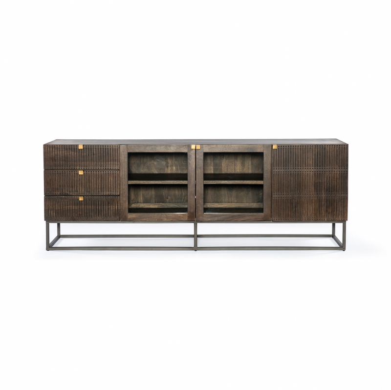 Kelby Media Console - Carved Vintage Brown