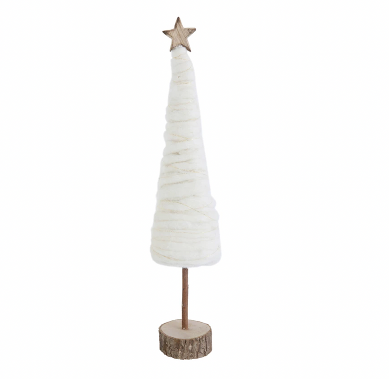 Wool Christmas Tree with Star and Wood Base - Large