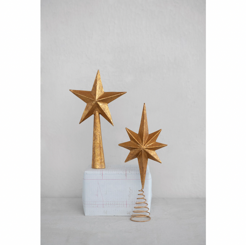 Handmade Paper Mache Star Tree Topper, Antique Gold