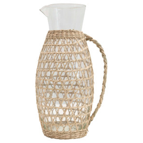 Glass Pitcher with Woven Seagrass Encasement